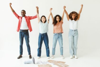 diverse group of activists protesting together