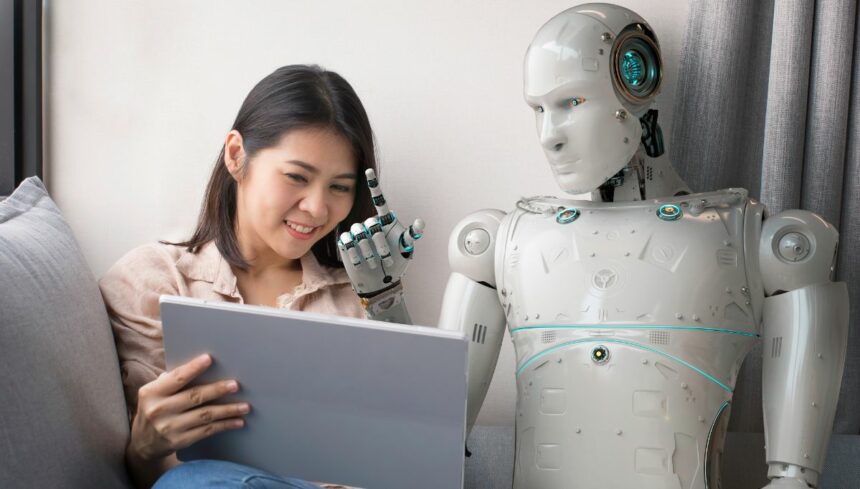 woman with robot advisor