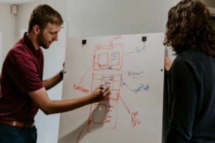 Man teaching on white board