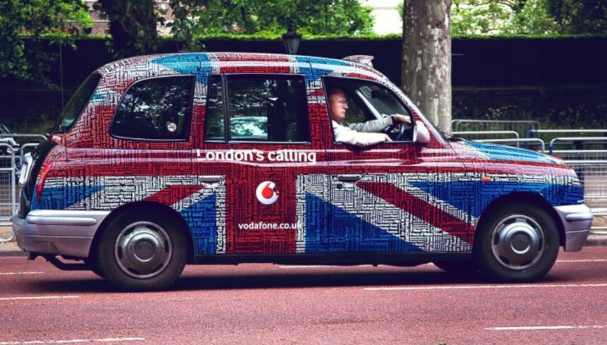 a car advertising a telecom company