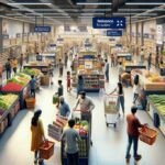 people buying groceries in a retail store