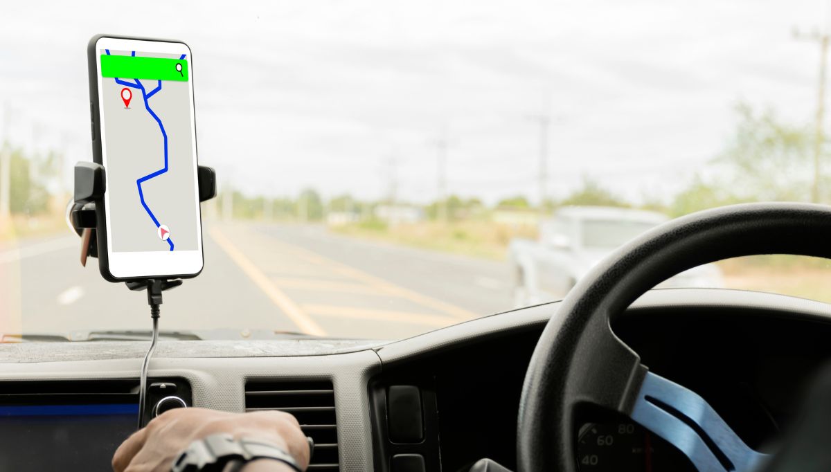 close up of gps navigation system in car